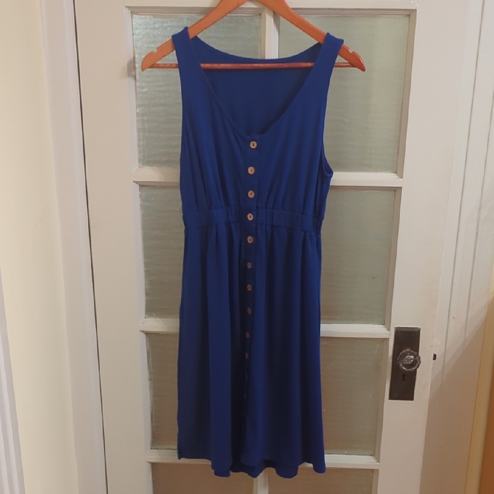 Elegant Blue Button-Down Midi Dress